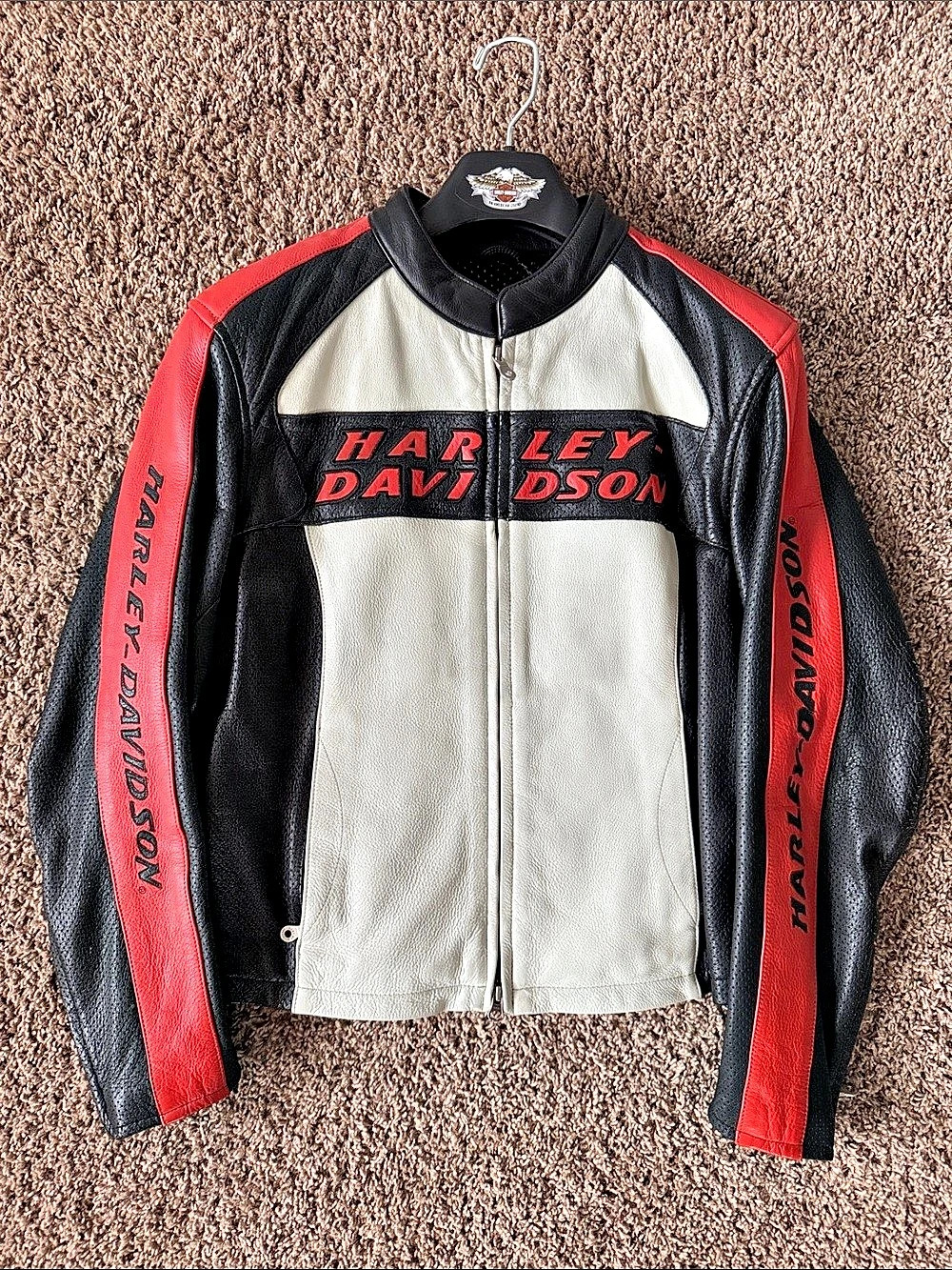 Women’s Vintage Harley-Davidson Color Block Leather Jacket - Size Large